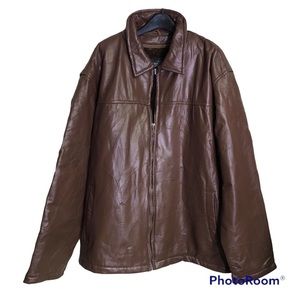 Haband Executive Division Brown Leather Jacket with Zip Out Faux Fur Lining 3XL